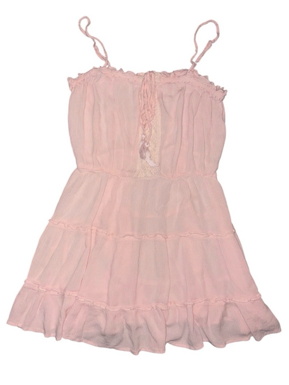 Soft Pink Spaghetti-Strap Tiered Mini Dress